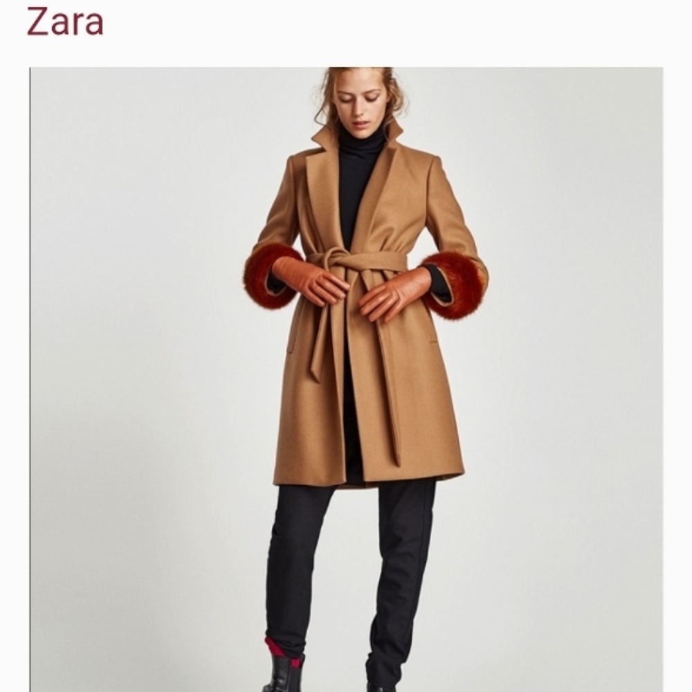 ZARA LAPEL BELTED FAUX FUR COAT NWT